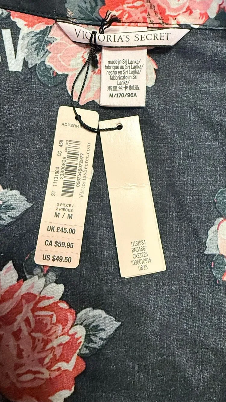 NWT Victoria’s Secret Pajama Shirt Black Flioral